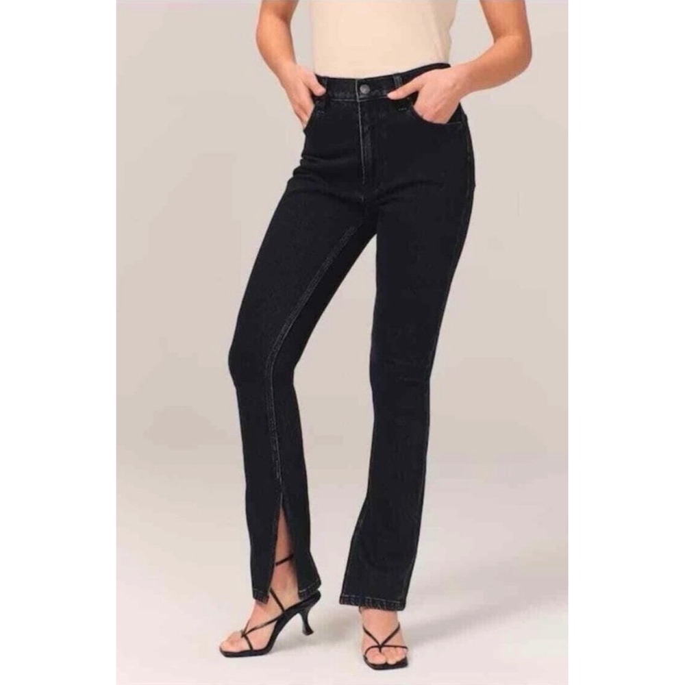 Abercrombie & Fitch Curve Love High Rise Skinny Jeans Black Side Slit 27‎ 4S